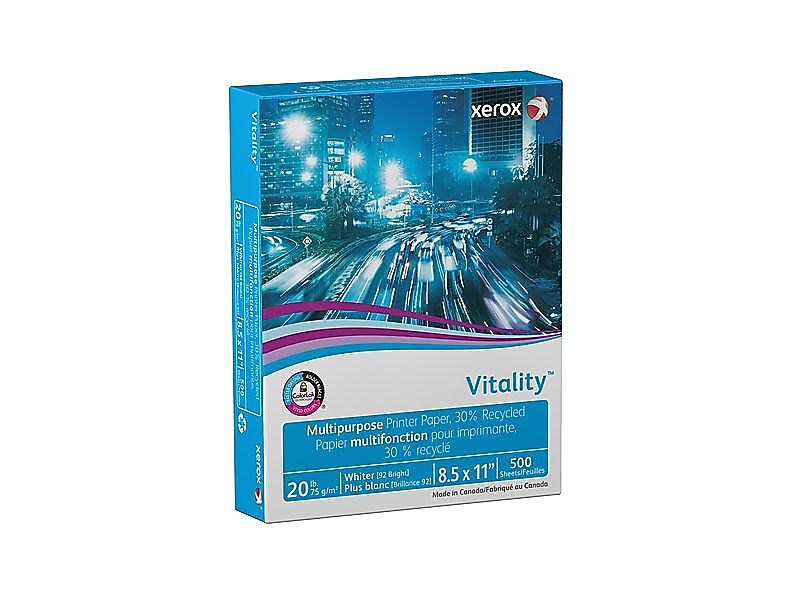 Xerox Vitality 30% Recycled 8.5" x 11" Multipurpose Paper, 20 lbs., 92 Brightness, 500 Sheets/Ream (3R6296)