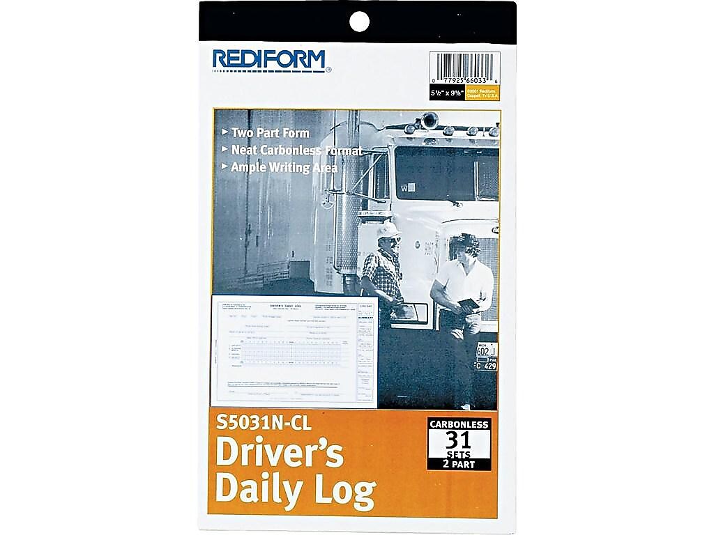 Rediform 2-Part Carbonless Driver's Daily Logs, 9.13"L x 5.5"W, 31 Sets/Book (REDS5031NCL)