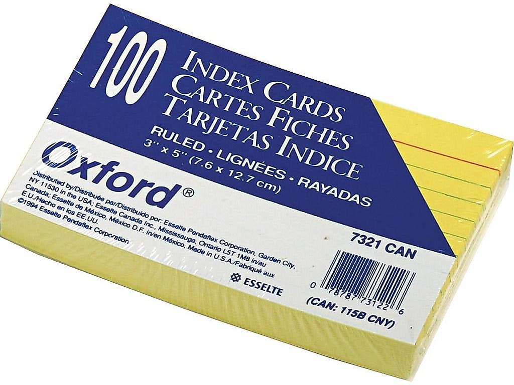 Oxford Ruled 3" x 5" Index Cards, Lined, Canary, 100/Pack (OXF 7321 CAN)