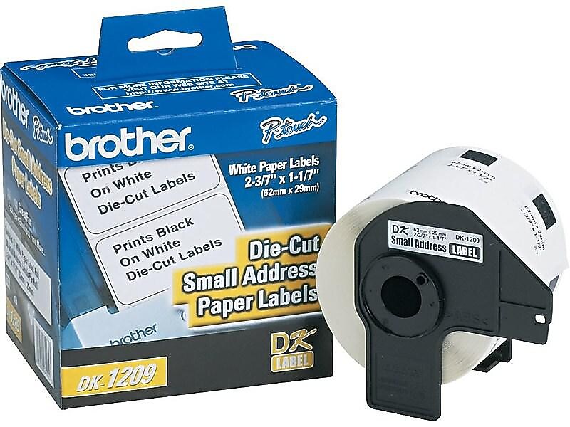 Brother DK-1209 Small Address Paper Labels, 2-4/10" x 1-1/10", Black on White, 800 Labels/Roll (DK-1209)