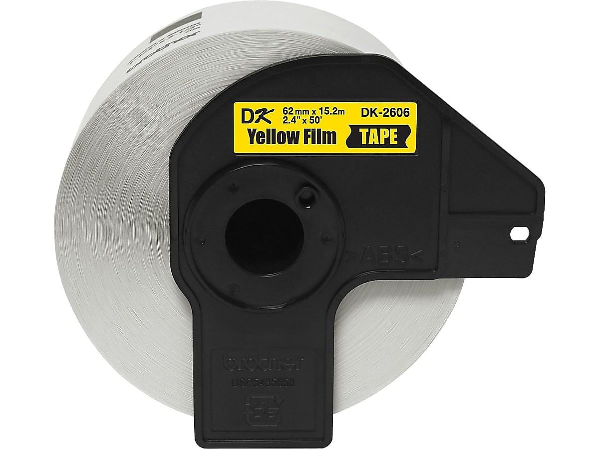 Brother DK-2606 Wide Width Continuous Film Labels, 2-4/10" x 50', Black on Yellow (DK-2606)