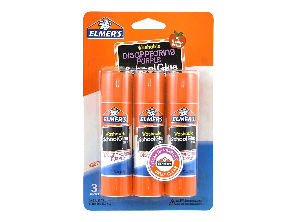 Elmer's School Jumbo Washable Glue Sticks, 0.77 oz., Purple, 3/Pack (E562)