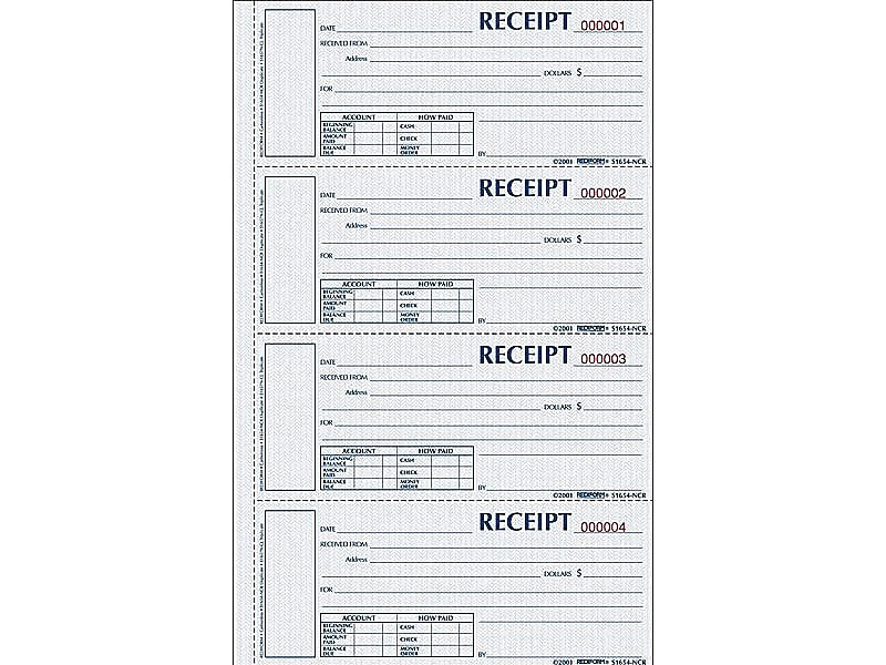 Rediform Money 3-Part Carbonless Receipt Book, 2.75" x 6.88", 200/Pack (S1657NCL)