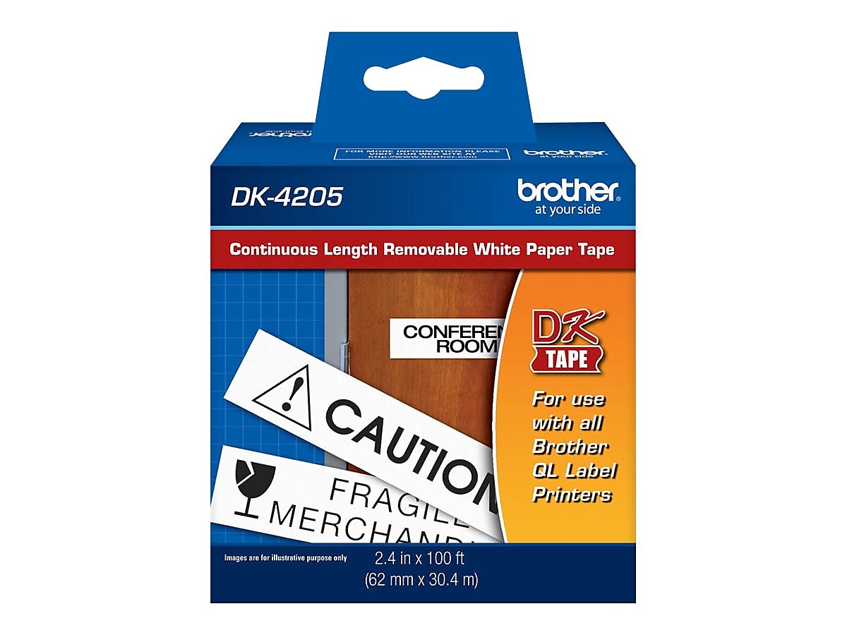 Brother DK-4205 Removable Wide Width Continuous Paper Labels, 2-4/10" x 100', Black on White (DK-4205)