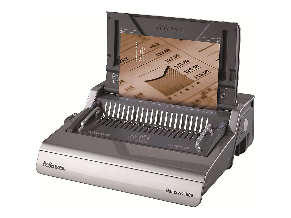 Fellowes Galaxy-E Comb Binding Machine, 500 Sheet Capacity, Metallic Silver/Black (5218301)