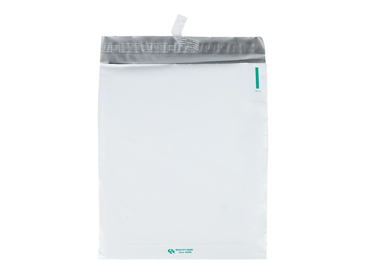 11"W x 13"L Redi-Strip Expansion Poly Mailers, White, 100/Box (QUA46390)
