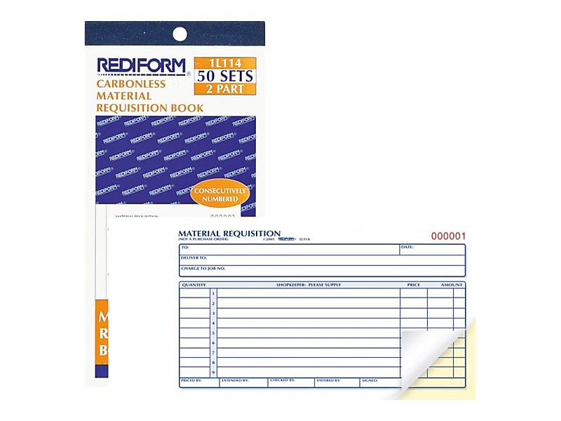 Rediform 2-Part Carbonless Purchase Requisitions, 4.25"L x 7"W, 50 Sets/Book (1L114)