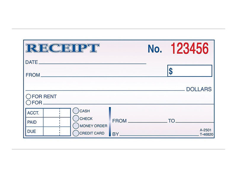 Adams Receipts Book, 2.75"L x 5.38"W, 50 Sheets/Book, 3/Pack (DC2501-3)