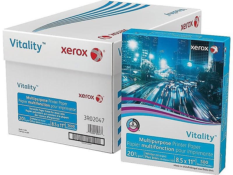 Xerox Vitality 8.5" x 11" Multipurpose Paper, 20 lbs., 92 Brightness, 500 Sheets/Ream, 10 Reams/Carton (3R02047)