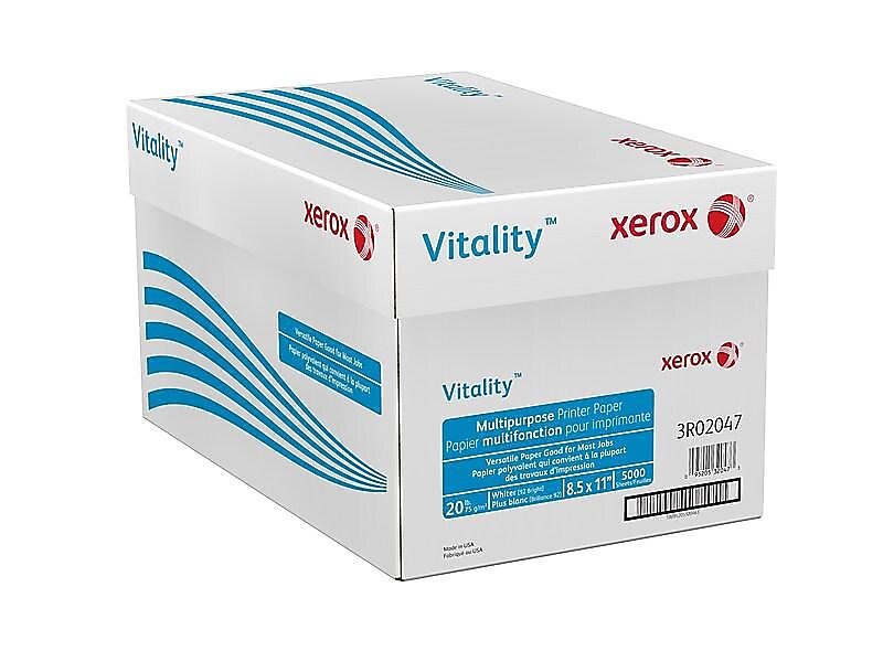 Xerox Vitality 8.5" x 11" Multipurpose Paper, 20 lbs., 92 Brightness, 500 Sheets/Ream, 10 Reams/Carton (3R02047)