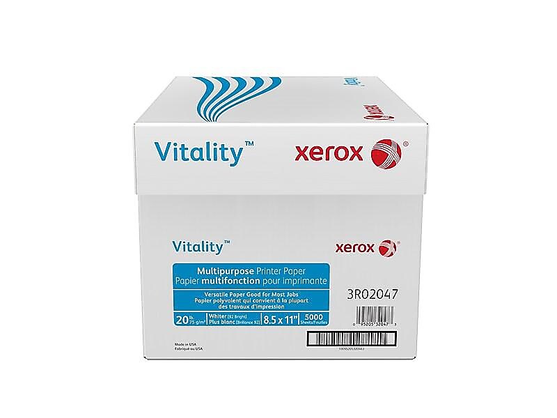 Xerox Vitality 8.5" x 11" Multipurpose Paper, 20 lbs., 92 Brightness, 500 Sheets/Ream, 10 Reams/Carton (3R02047)