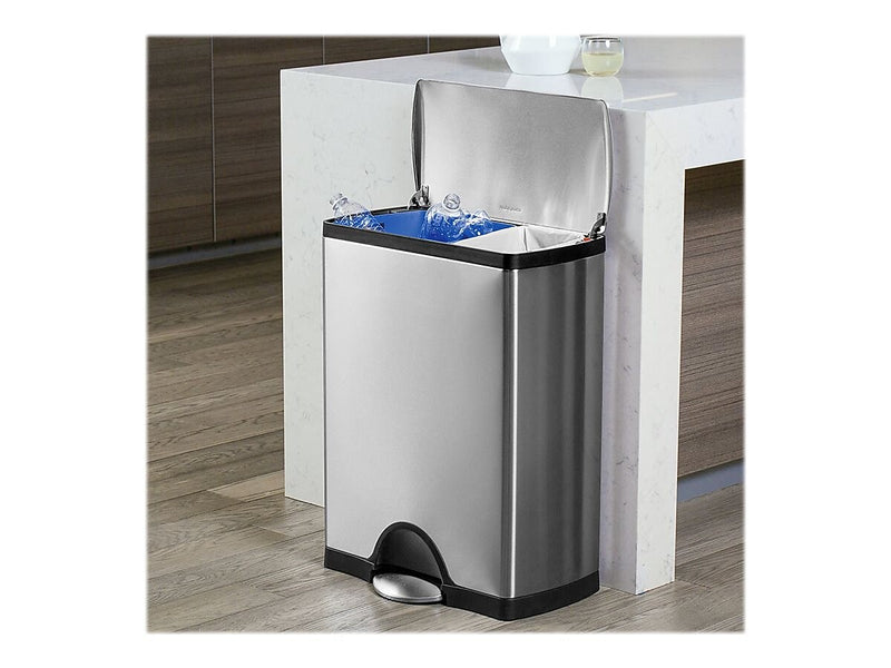 simplehuman Commercial Products Stainless Steel Trash Can, 12.15 Gal., Silver/Black (CW1830)