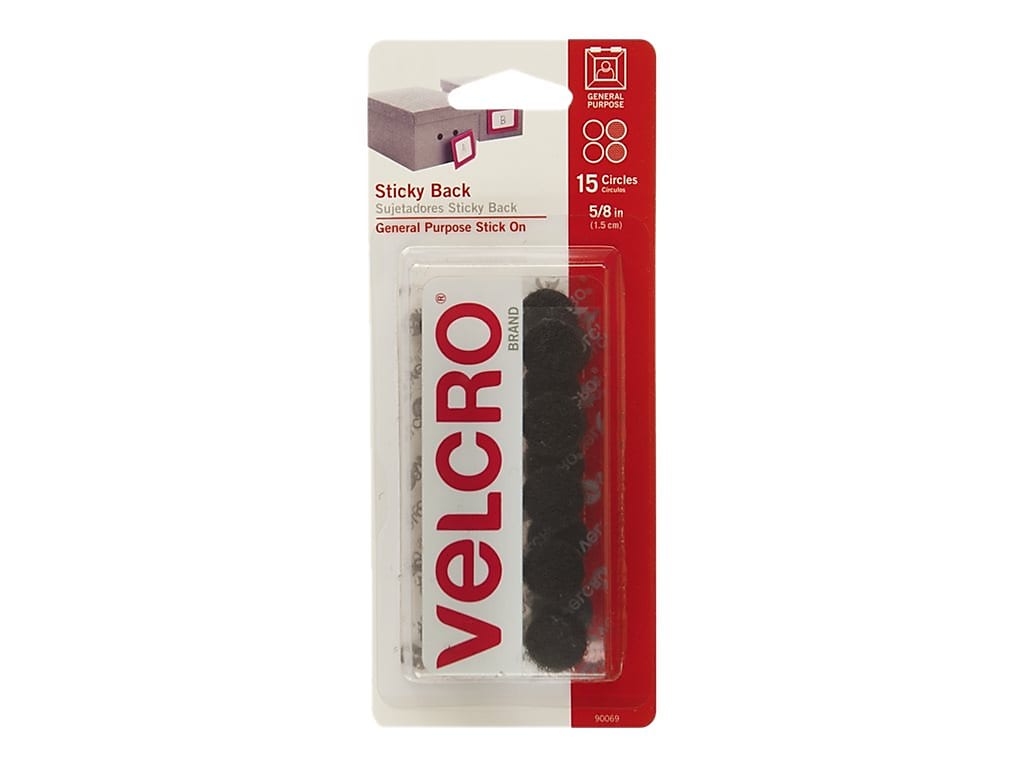 Velcro 0.63"Dia. Sticky Back Hook & Loop Fasteners, Black, 15/Pack (90069)