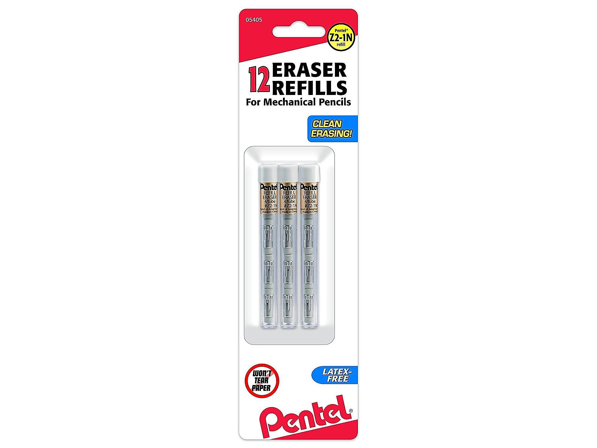 Pentel Z2-1N Eraser Refills, White, 12/Pack (Z21BP3-K6)