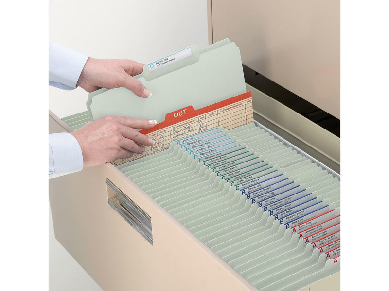 Smead 60% Recycled Recycled Pressboard Classification Folders, 2/5-Cut Tab, Legal Size, Gray/Green, 25/Box
