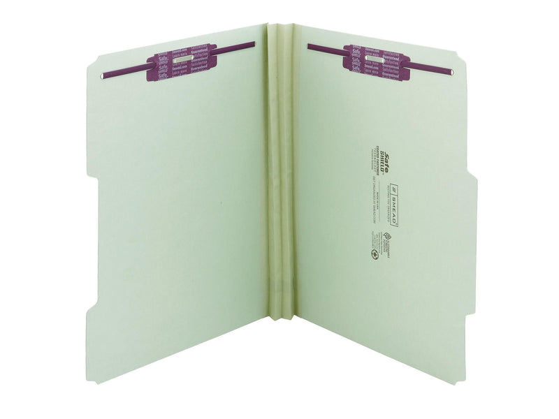 Smead 60% Recycled Pressboard Classification Folders, 2/5-Cut Tab, Letter Size, Gray/Green, 25/Box