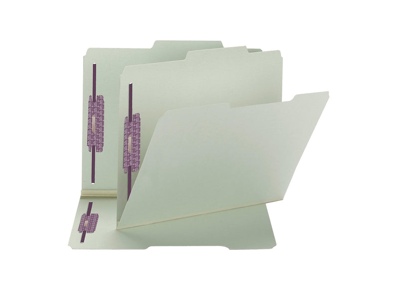 Smead 60% Recycled Pressboard Classification Folders, 2/5-Cut Tab, Letter Size, Gray/Green, 25/Box