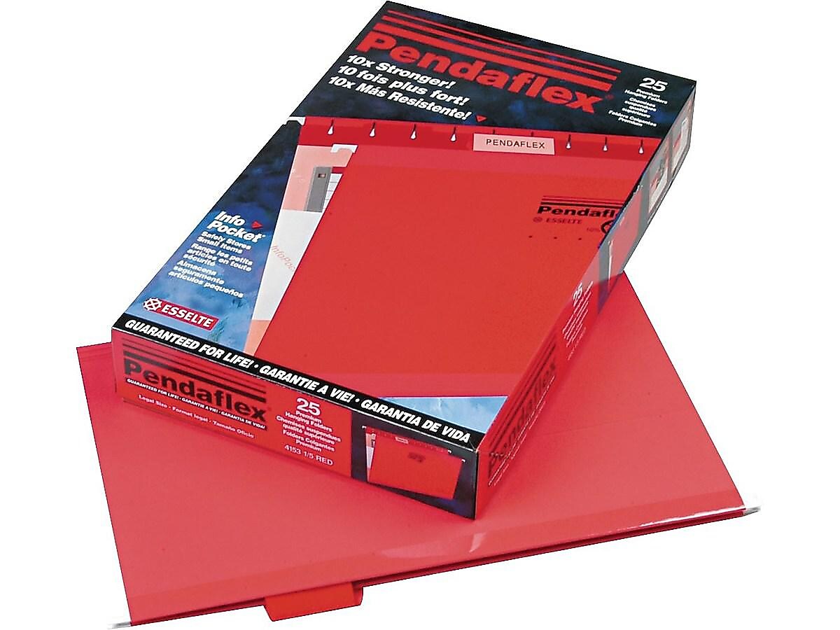 Pendaflex Recycled Hanging File Folders, Legal Size, Red, 25/Box (PFX 4153 1/5 RED)