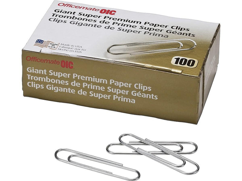 Officemate Super Premium Jumbo Paper Clips, Silver, 100 Clips/Box, 10 Boxes/Pack (99907)