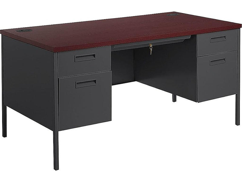 HON Metro Classic 60" Double Pedestal Desk, Mahogany/Charcoal (HONP3262NS)