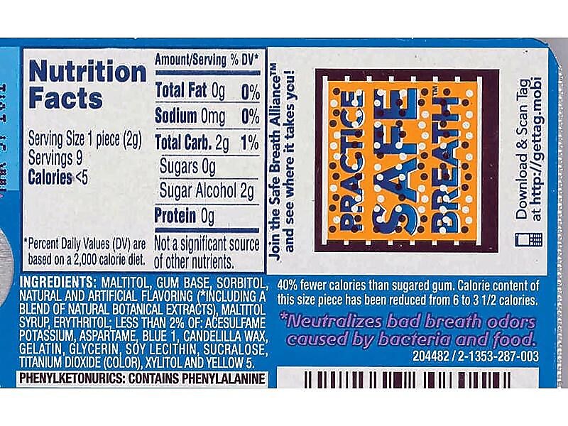 Dentyne Pure Sugar Free Mint With Herbal Accents Gum, 10 Packs/Box (VAM05102)