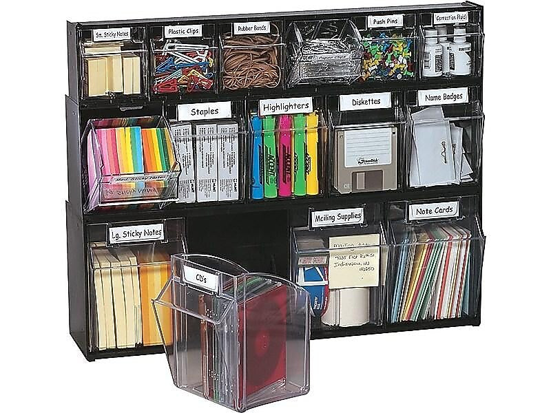 Deflect-O Interlocking Tilt Bin Plastic Compartment Storage, Black/Transparent (20504OP)