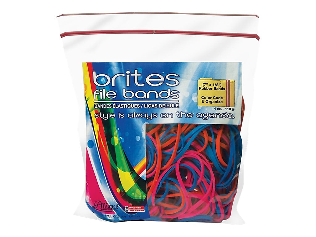 Alliance Rubber Brites #117B File Bands, 7" x 1/8", Non-Latex, Assorted Colors, 50/Pack (07800)