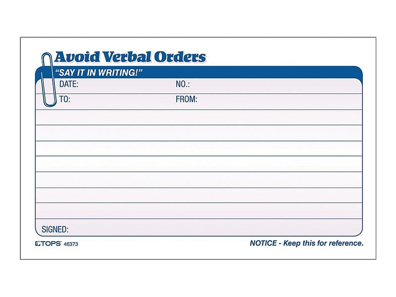 TOPS 2-Part Carbonless Work Orders, 4.25"L x 7"W, 50 Sets/Book (46373)