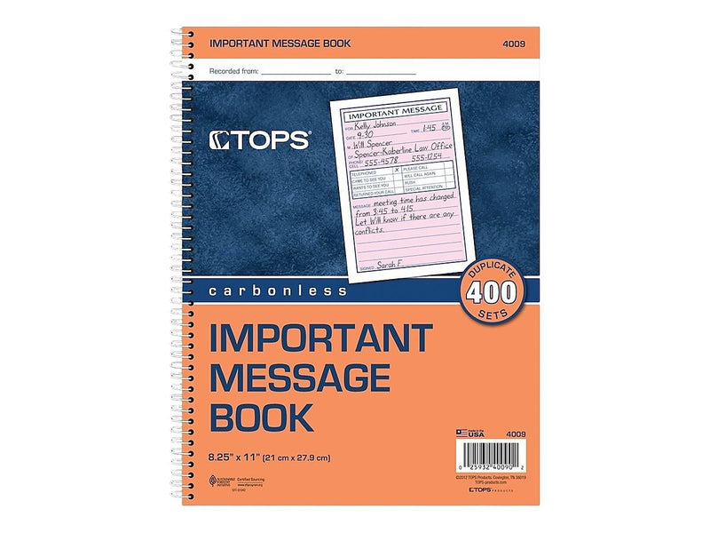 TOPS Message Pad, 8.25" x 11", White, 50 Sheets/Pad (4009)