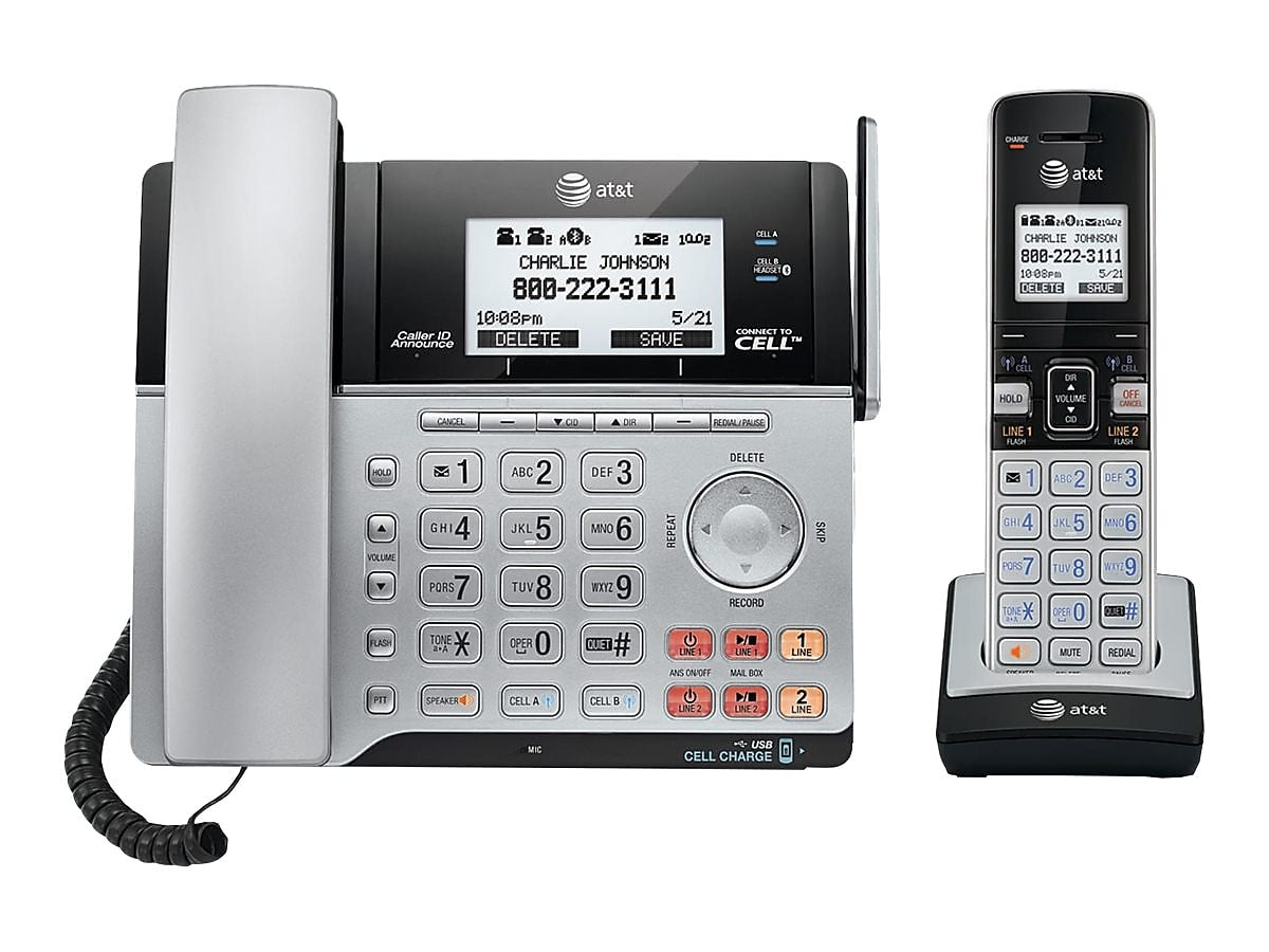 AT&T Connect to Cell 2-Line Cordless VOIP Phone with Digital Answering, Black/Silver (TL86103)