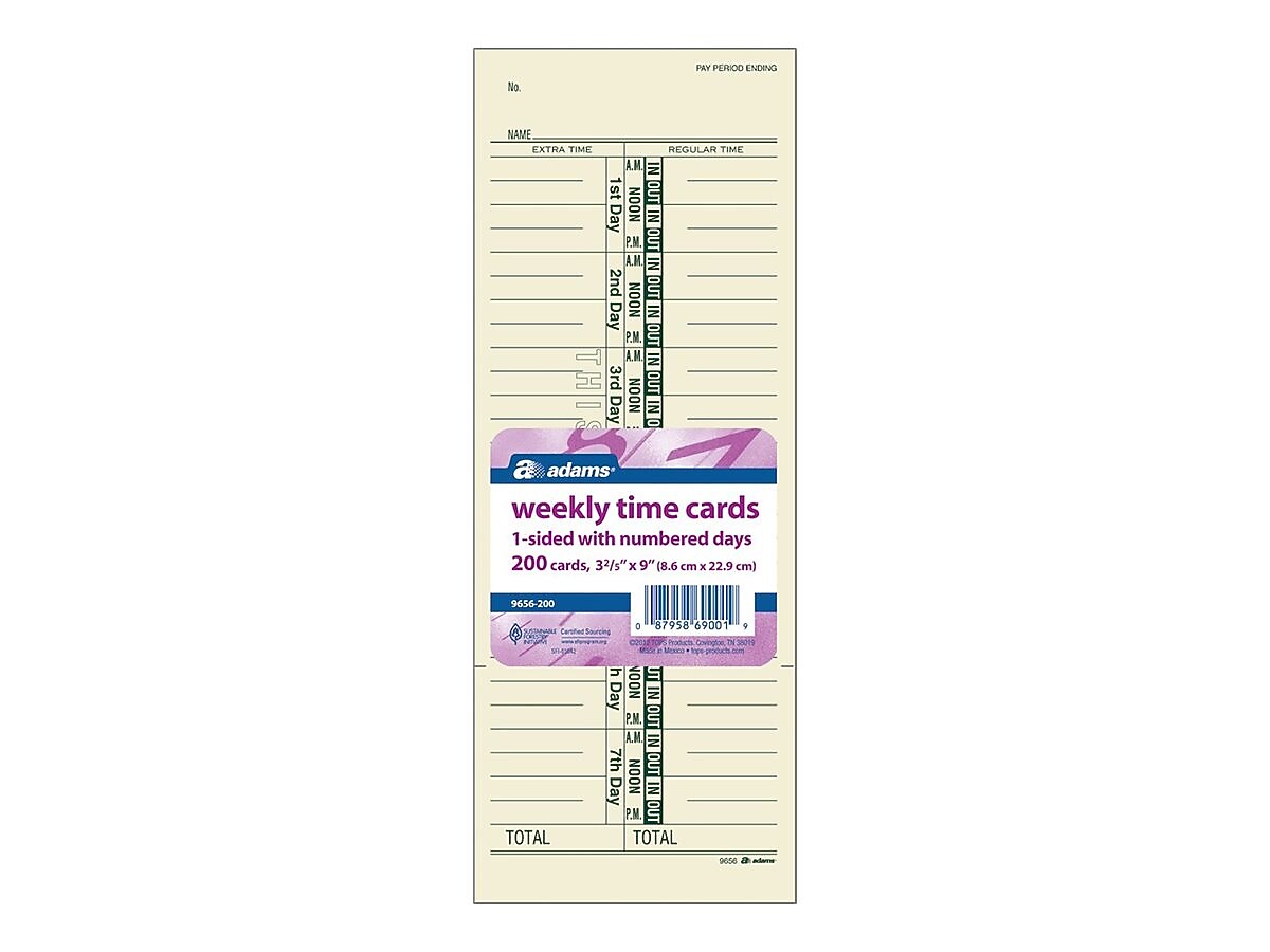 Adams Time Cards, 200/Pack (ABF 9656-200)