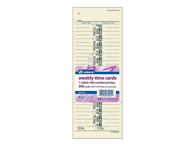 Adams Time Cards, 200/Pack (ABF 9656-200)
