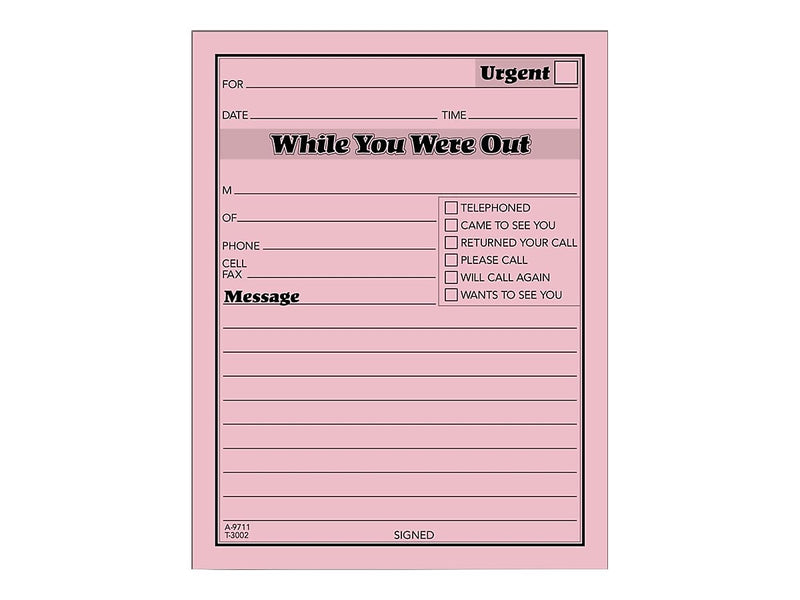 TOPS While You Were Out Message Pads, 4.25" x 5.5", Pink, 50 Sheets/Pad, 12 Pads/Pack (TOP 3002P)