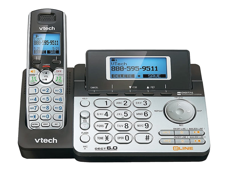 VTech DS6151 2-Line Cordless Phone, Black/Silver