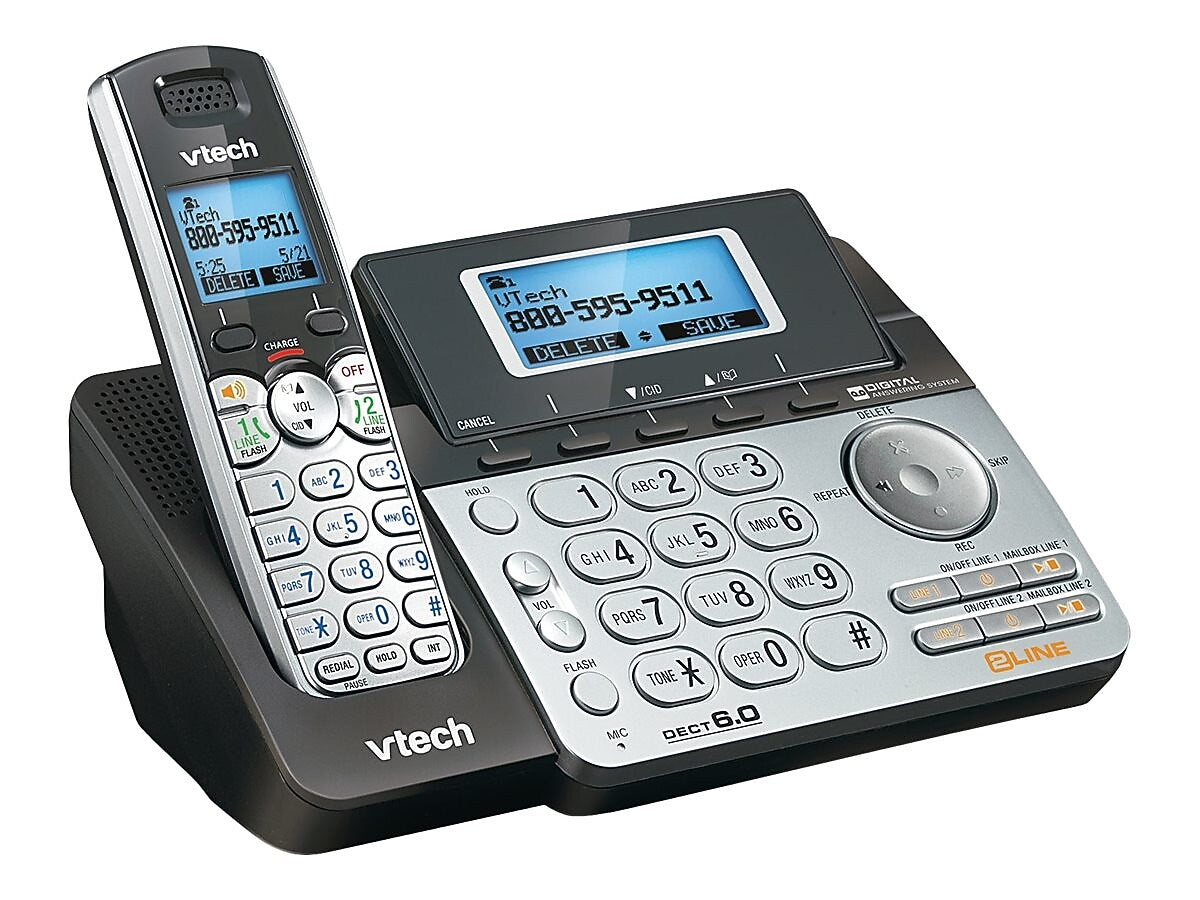 VTech DS6151 2-Line Cordless Phone, Black/Silver