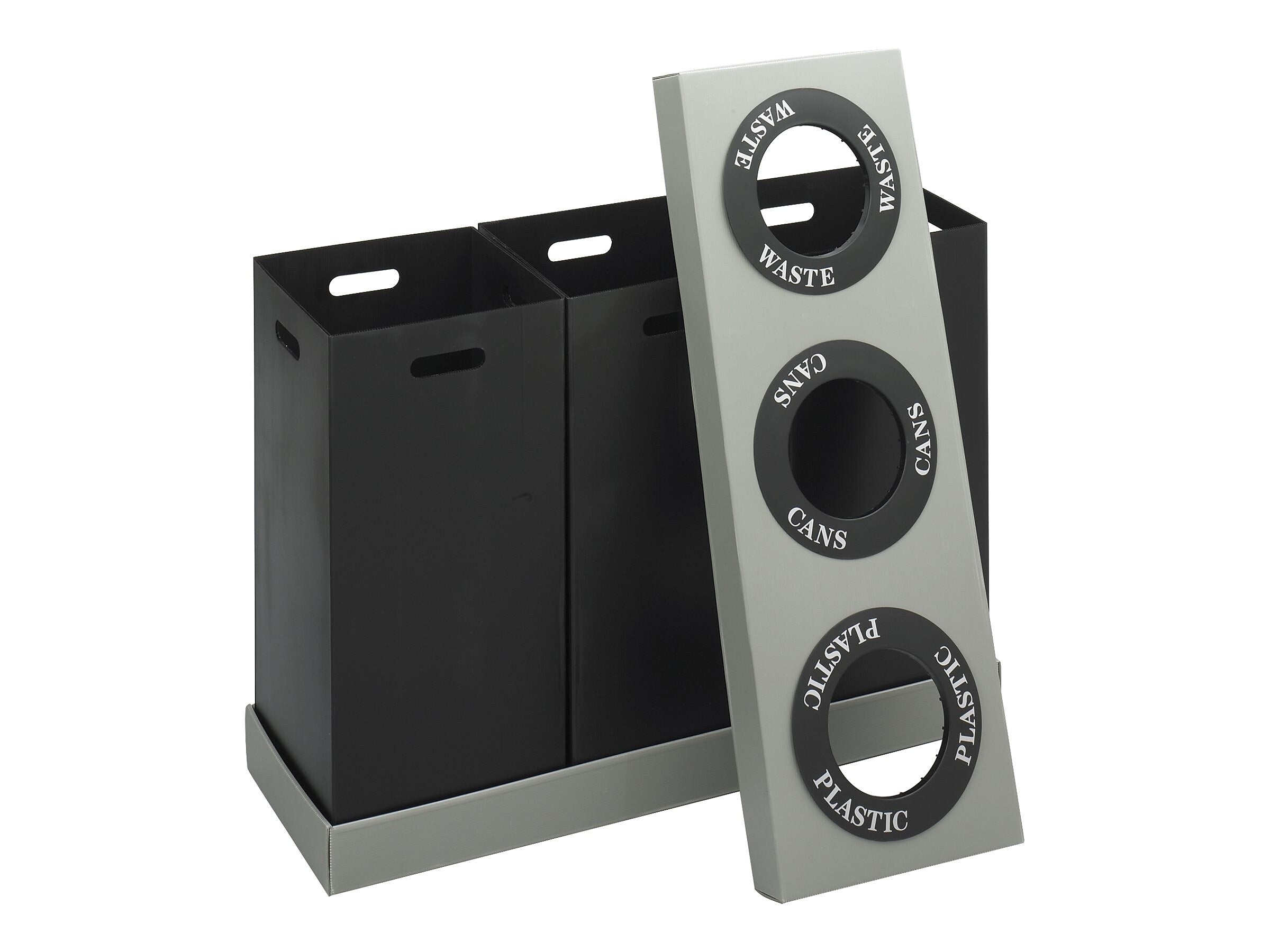 Safco At-Your-Disposal Corrugated Plastic Three Bin Trash and Recycling Bins, Black, 28 Gal. (9798BL)