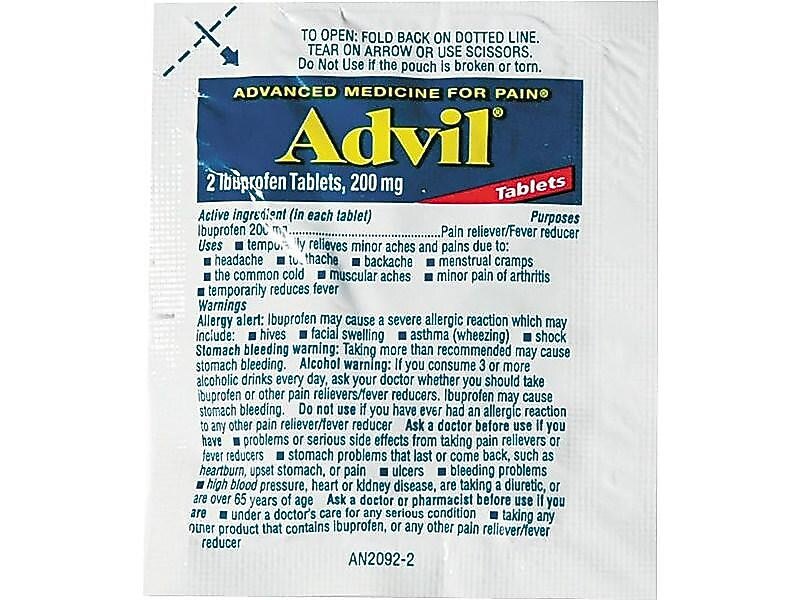 Advil 200mg Ibuprofen Pain Reliever Tablet, 2/Packet, 30 Packets/Box (64008/7012-30)