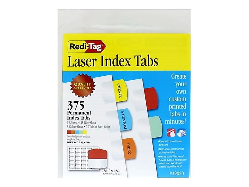 Redi-Tag Laser Tabs, Assorted Colors, 1.13" Wide, 375/Pack (39020)