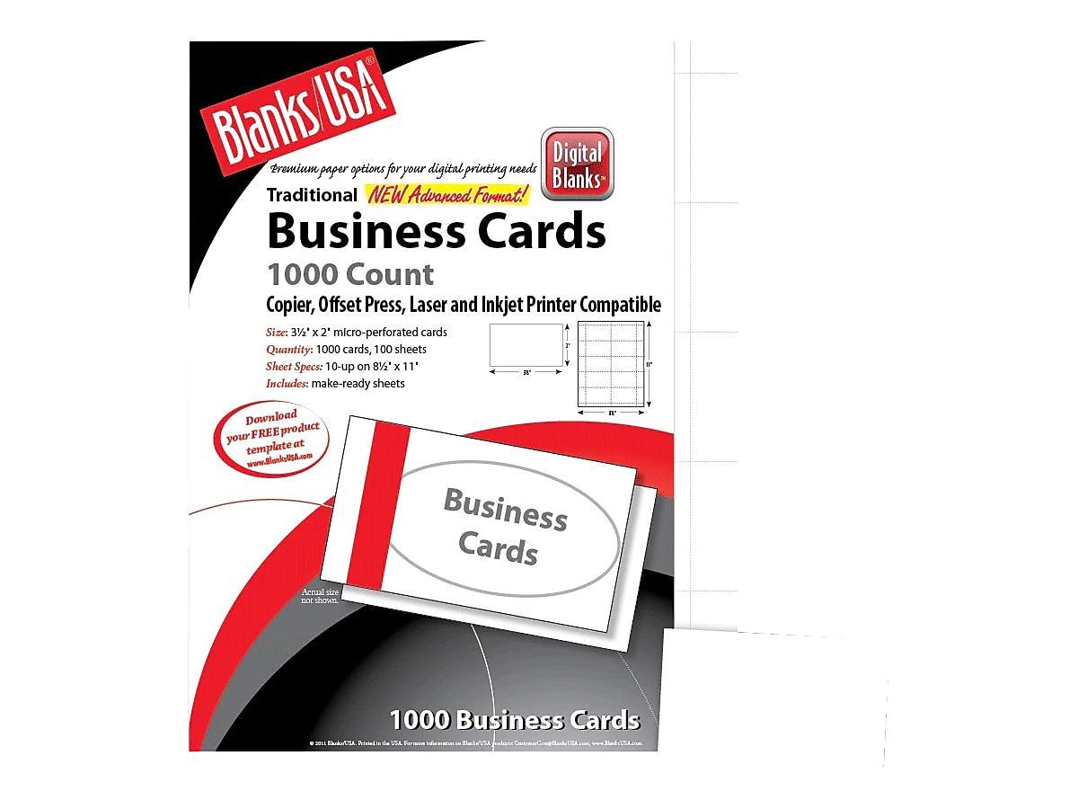 Blanks/USA Business Cards, 3.5" x 2", Bristol White, 1000/Pack (BCT10B6)