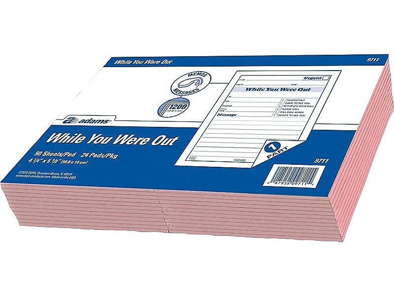 Adams While You Were Out Message Pads, 4.25" x 5.5", Pink, 50 Sheets/Pad, 24 Pads/Pack (9711)