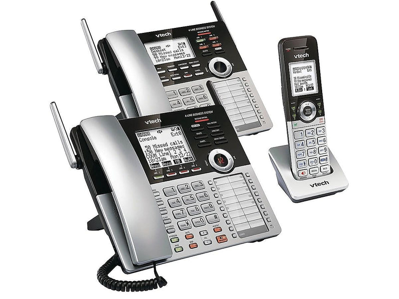 VTech Small Business 80-0327-00 4-Line Cordless Phone System, Silver/Black
