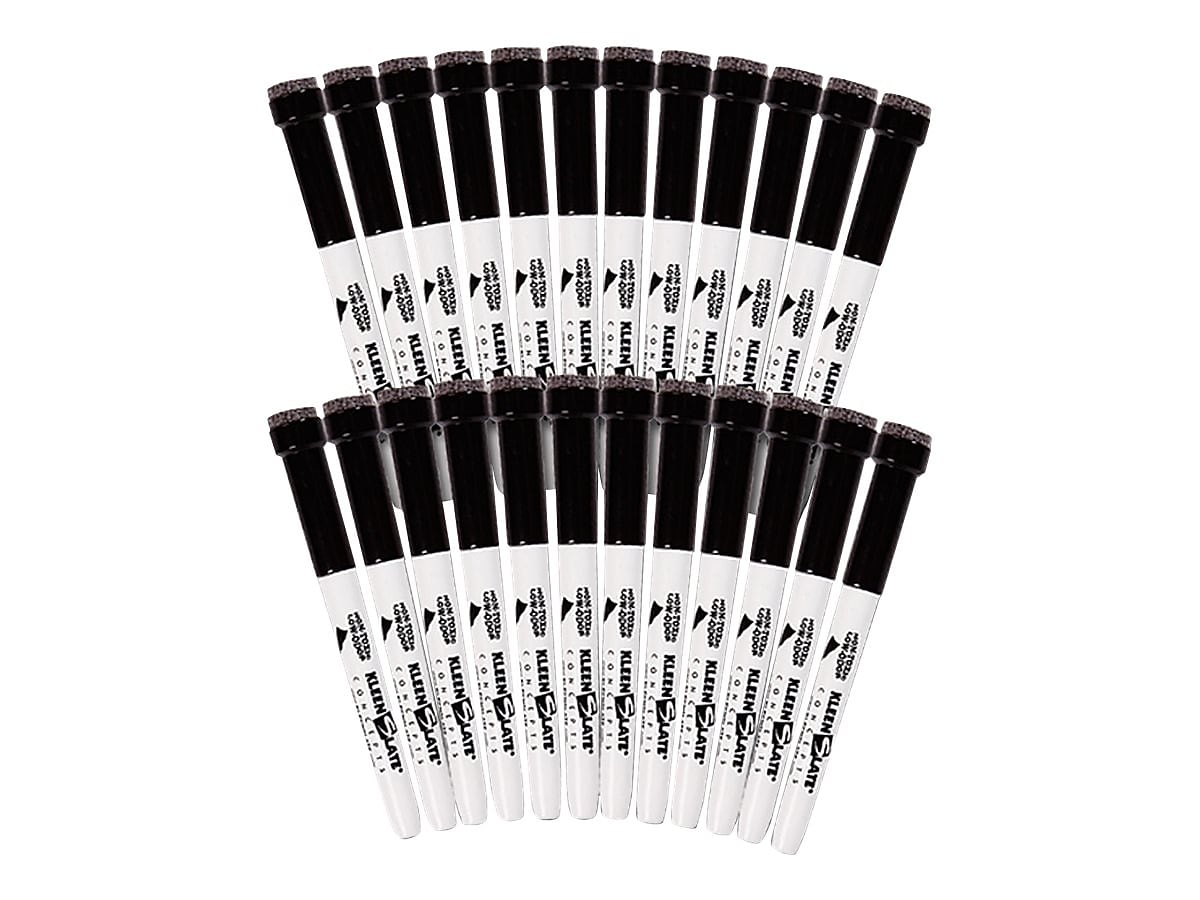KleenSlate Dry Erase Markers with Eraser Caps, Black, 24/Pack (43324)