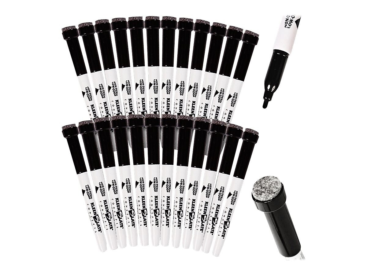 KleenSlate Dry Erase Markers with Eraser Caps, Black, 24/Pack (43324)
