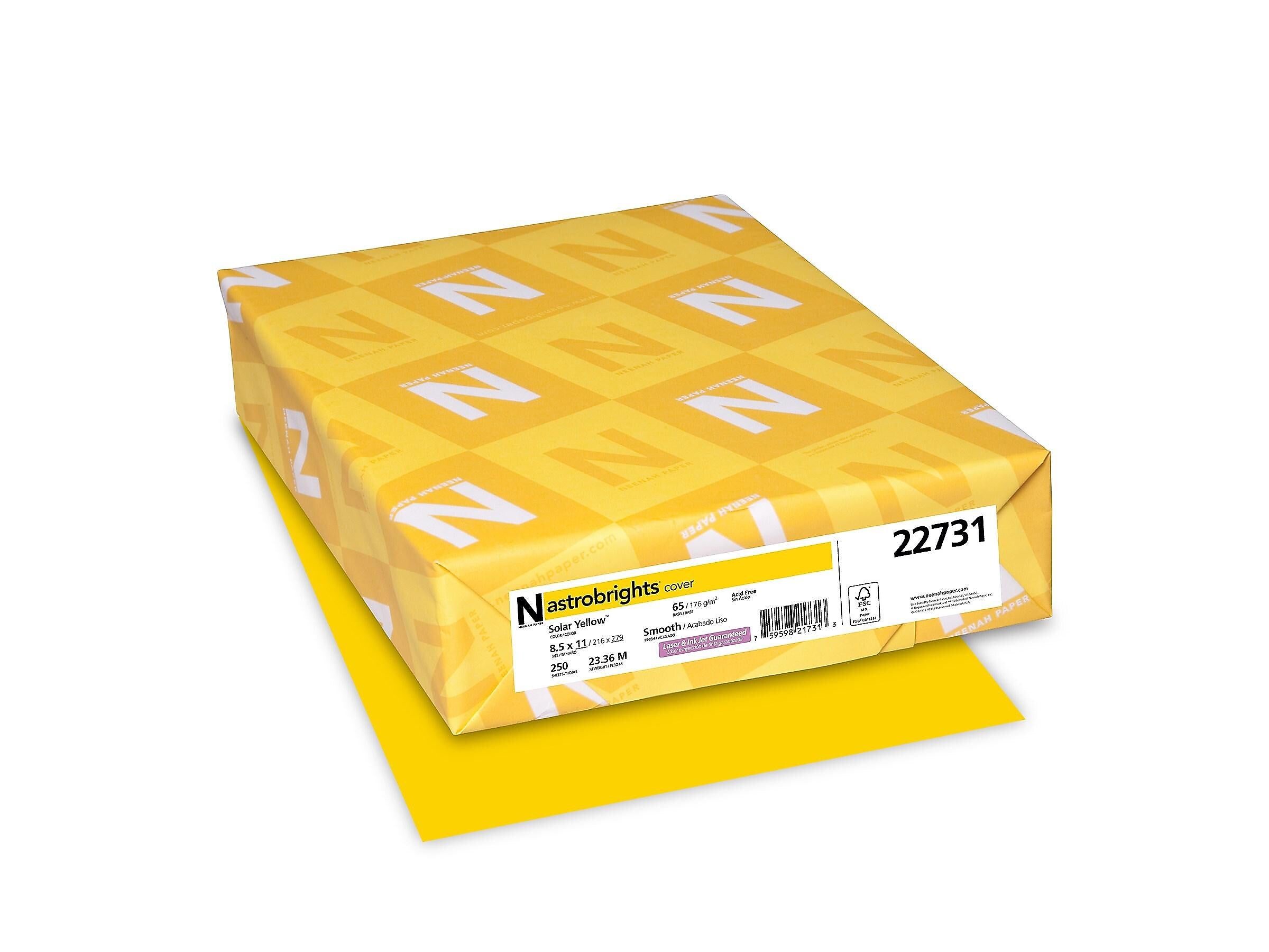 Astrodesigns 65 lb. Cardstock Paper, 8.5" x 11", Solar Yellow, 250 Sheets/Pack (22731)