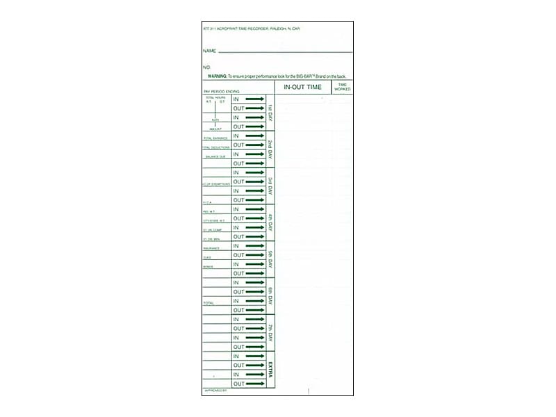 Acroprint Time Cards for ATT310 Time Clock, 200/Pack (09-6103-080)