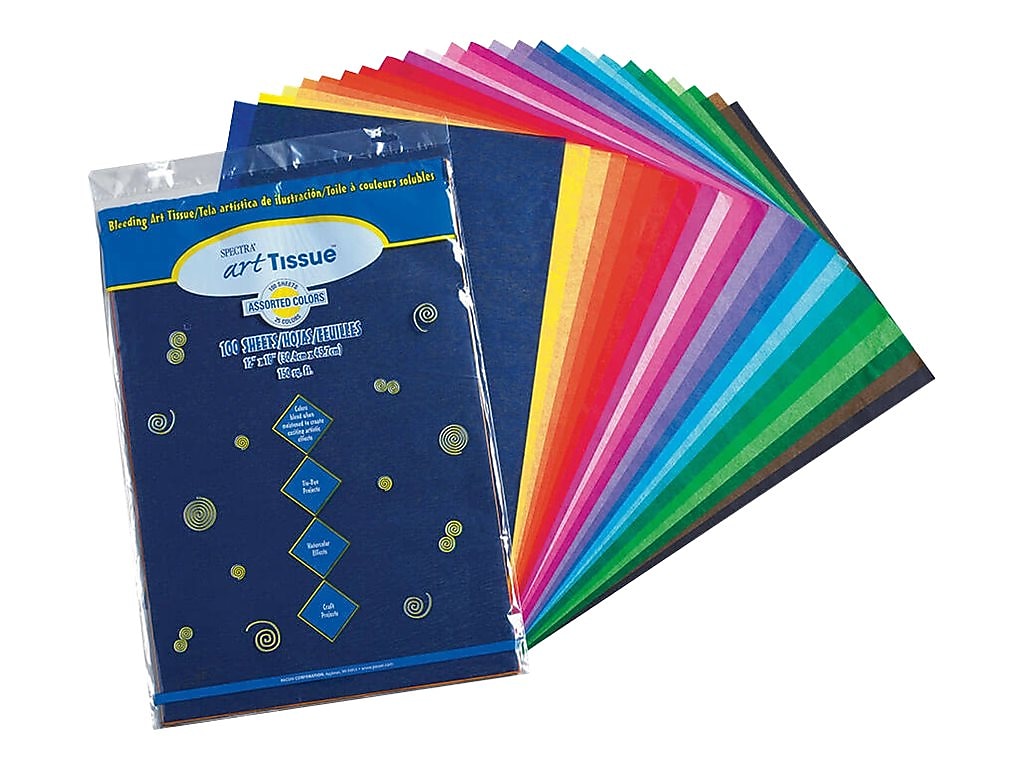 Spectra Art Tissue Paper, 12"W x 18"L, Assorted Colors, 100/Pack (0059530)