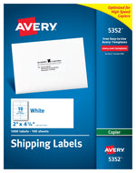 Avery Copier Shipping Labels, 2" x 4-1/4", Matte White, 1000 Labels/Box (5352)
