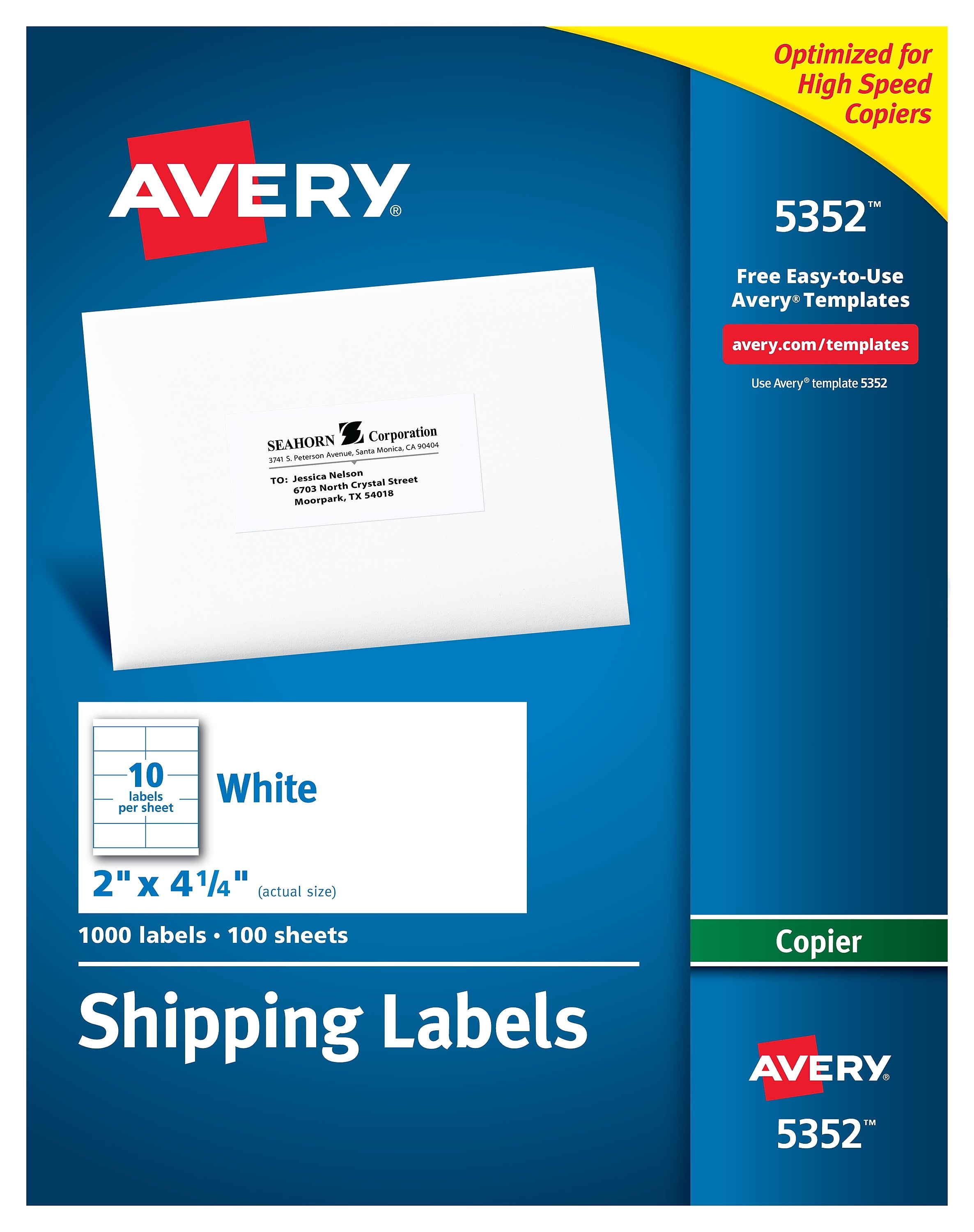 Avery Copier Shipping Labels, 2" x 4-1/4", Matte White, 1000 Labels/Box (5352)