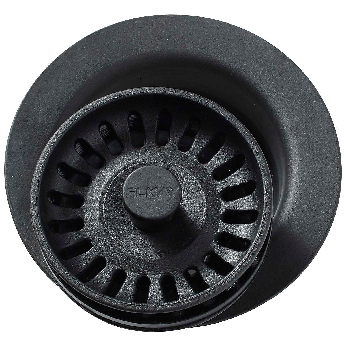 Elkay Disposer Flange with Removable Basket Strainer and Rubber Stopper, Black, Polymer (LKQD35BK)