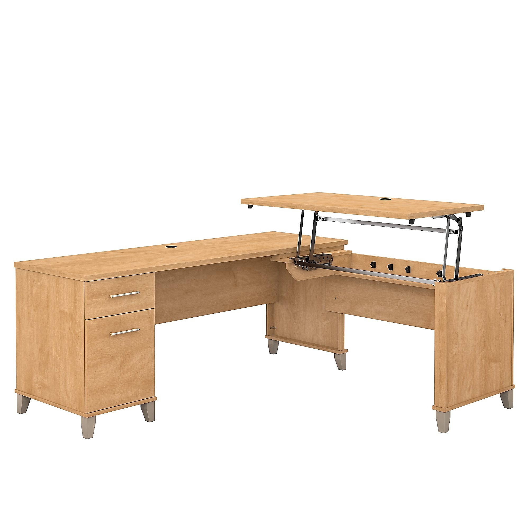 Bush Furniture Somerset 72"W 3 Position Sit to Stand L Shaped Desk, Maple Cross (SET014MC)